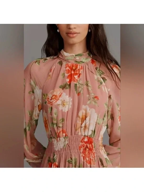 Anthropologie Floral Smocked Waist Maxi Dress - Blush Pink - Picture 3 of 8